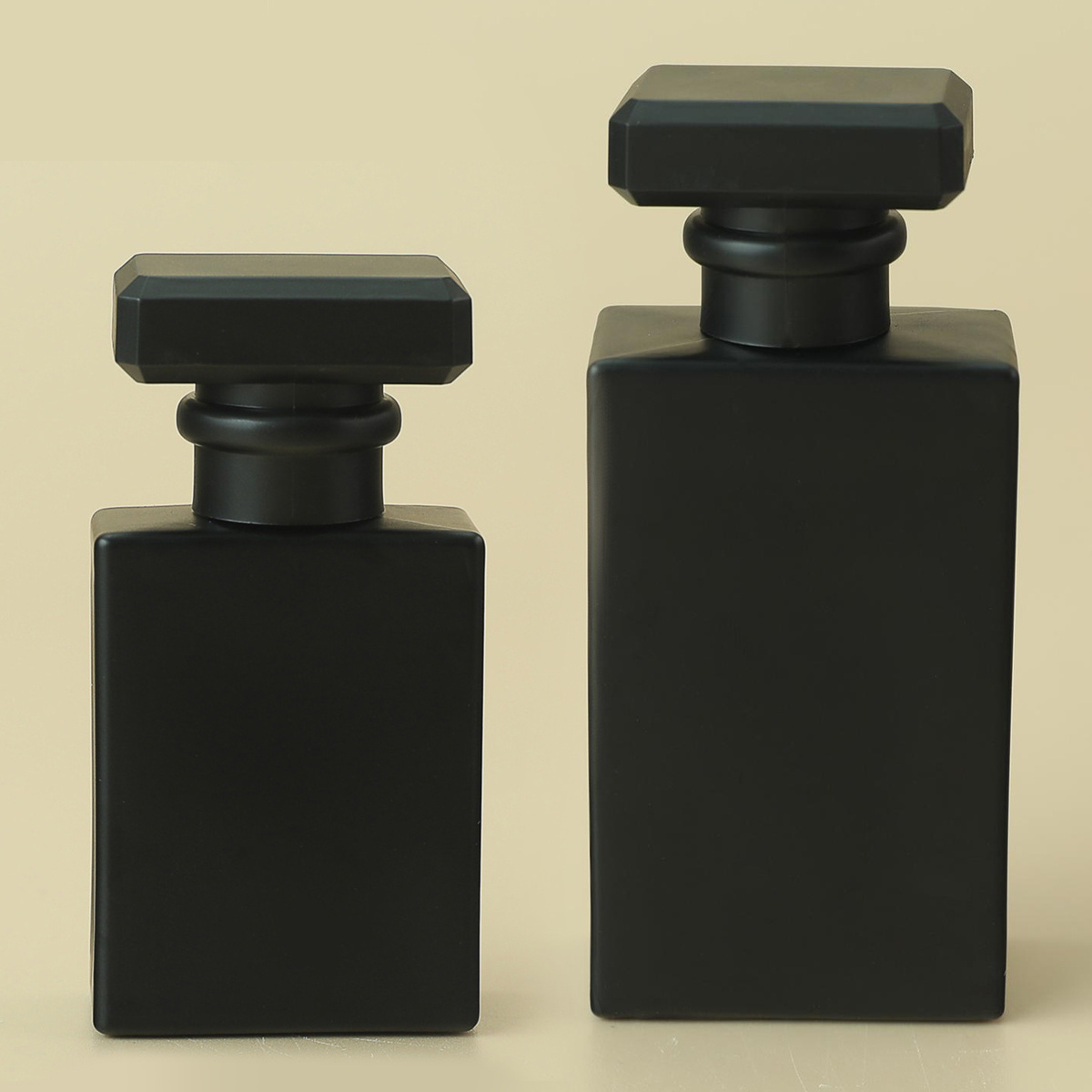 MUB Empty Thick Matte Black Rectangle 30ml 50ml 100ml Crimp Perfume Glass Bottles Square Parfum Bottle