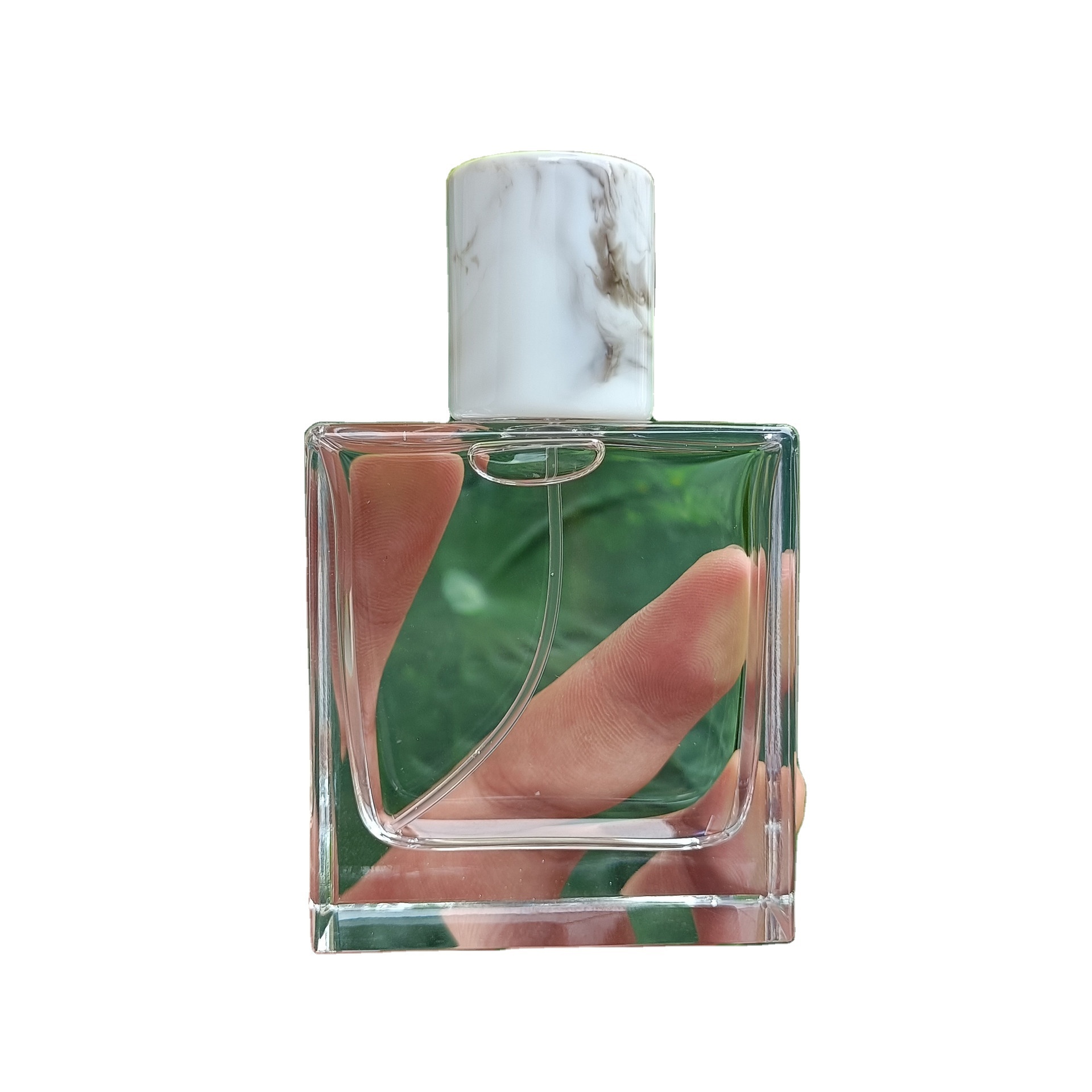 New Design 50ml Flat Square Thick Bottom Bayonet Polished Perfume Glass Bottle With Resin Cap Glasspacking