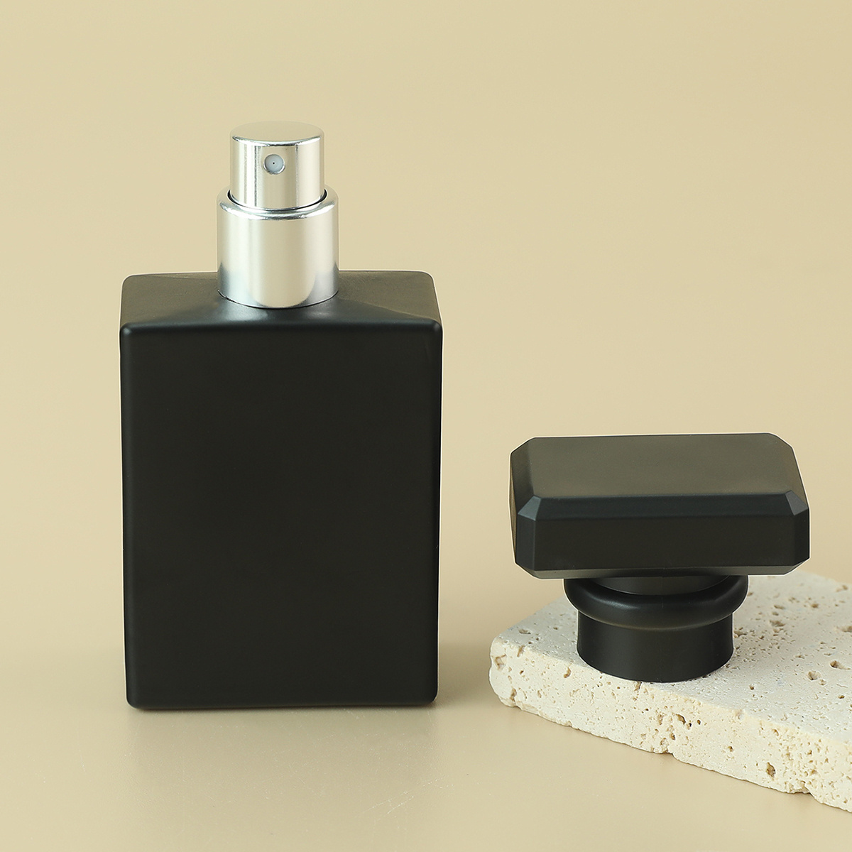 MUB Empty Thick Matte Black Rectangle 30ml 50ml 100ml Crimp Perfume Glass Bottles Square Parfum Bottle