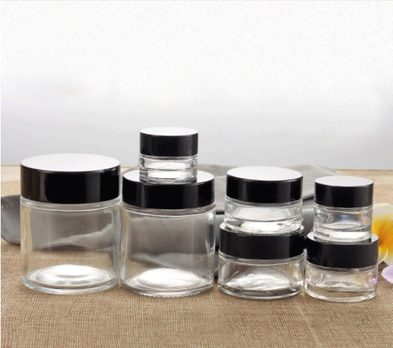 MUB Wholesale 5g 10g 20g 30g 50g 100g amber glass botttles empty glass cosmetic cream bottles jars for with black lids