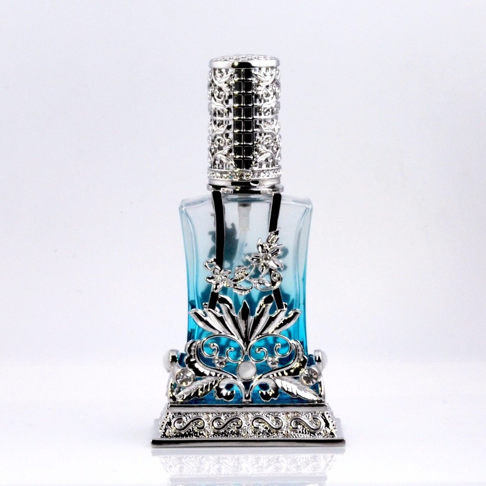 MUB custom concept design series 50ml 100ml middle east metal perfume bottle with blue flower