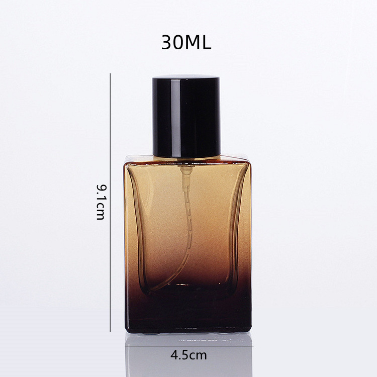 MUB Flat Square Gradient Amber 30ml Crimp Perfume Glass Bottle Quality Thick Square Easy Crimpless Parfum Bottle