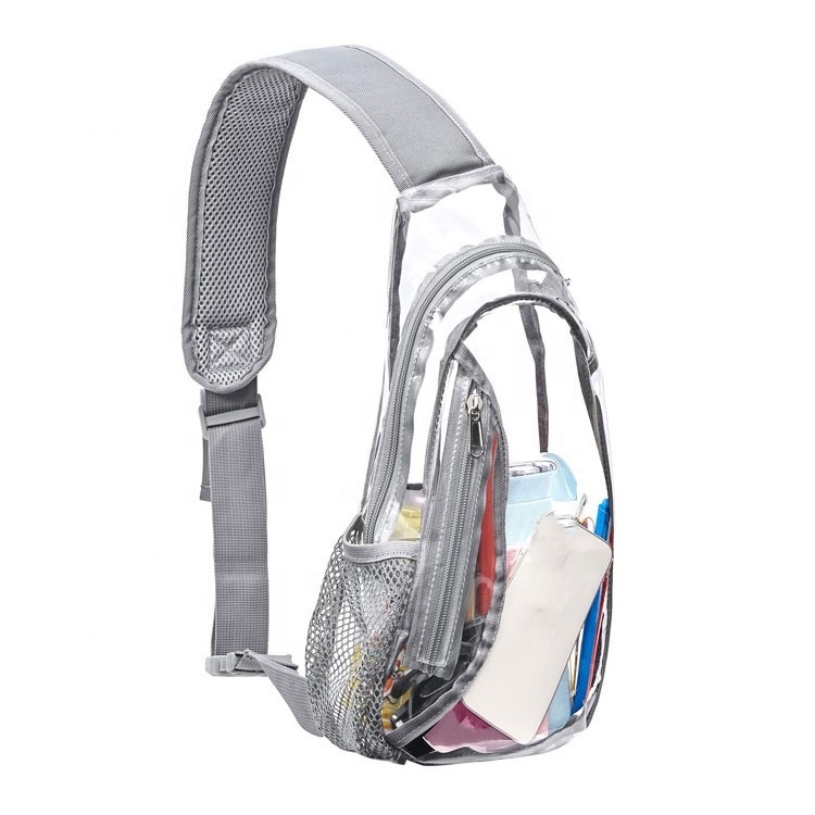 Clear Sling Bag Stadium Approved Small PVC Crossbody Backpack Transparent Chest Bag With Front Pocket