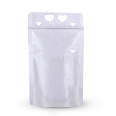 Reclosable Heavy Duty Hand-Held Translucent Ice Drink Pouches Smoothie Bags Juice Pouches with Straws