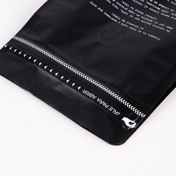 Custom Printed Eco-friendly Matt Black Flat Box Bottom 100% Recyclable Food Tea Coffee Zipper Packaging Bag With Valve