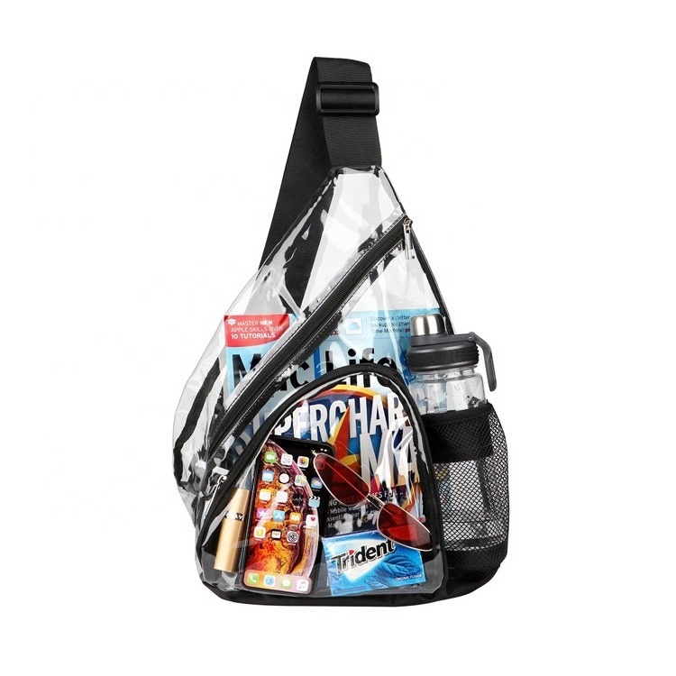 Clear Sling Bag Stadium Approved Small PVC Crossbody Backpack Transparent Chest Bag With Front Pocket