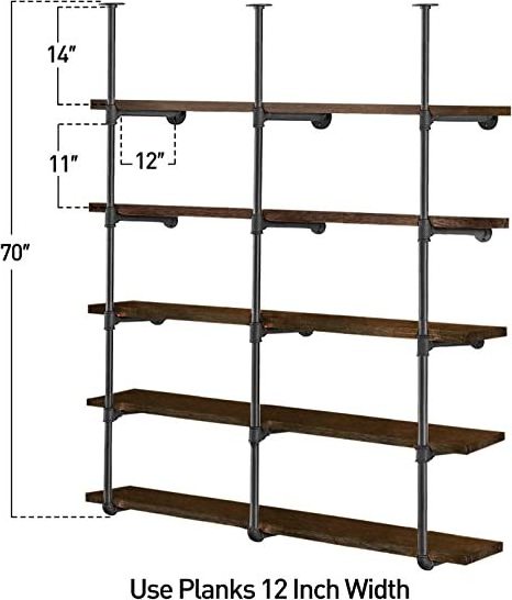 Industrial Shelves Wall Mount Iron Pipe Shelving Bracket for Garage Storage Home Decor Ceiling hung Shelves for Kitchen