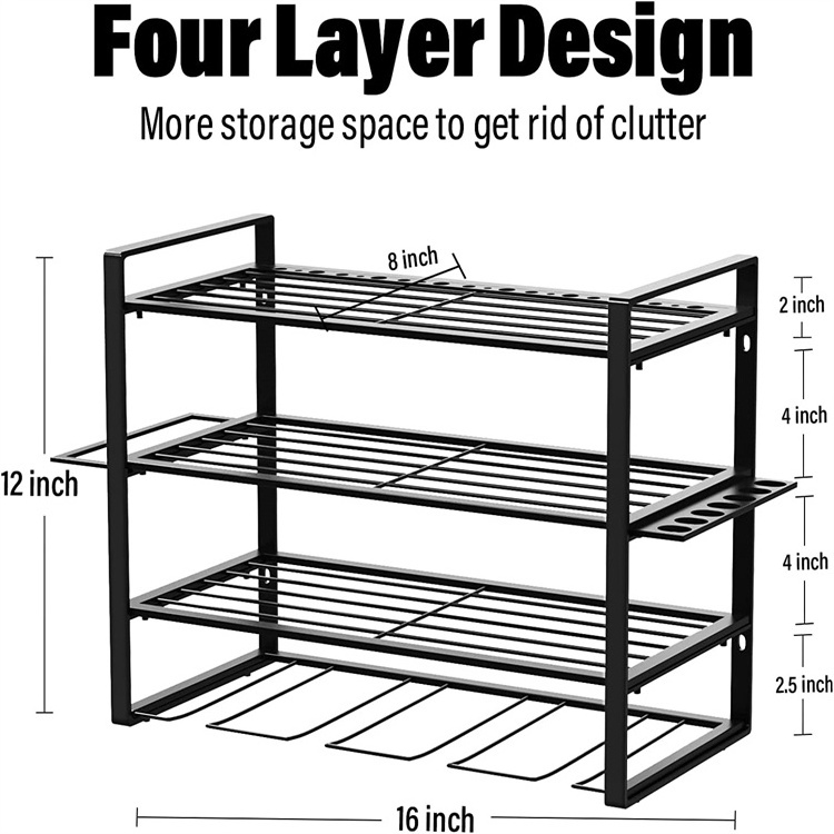 Heavy Duty Metal Drill Holder Garage Storage Shelves for Organization power organizer 3 layers heavy duty floating tool shelf