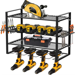 Heavy Duty Metal Drill Holder Garage Storage Shelves for Organization power organizer 3 layers heavy duty floating tool shelf