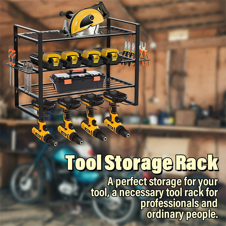 Heavy Duty Metal Drill Holder Garage Storage Shelves for Organization power organizer 3 layers heavy duty floating tool shelf