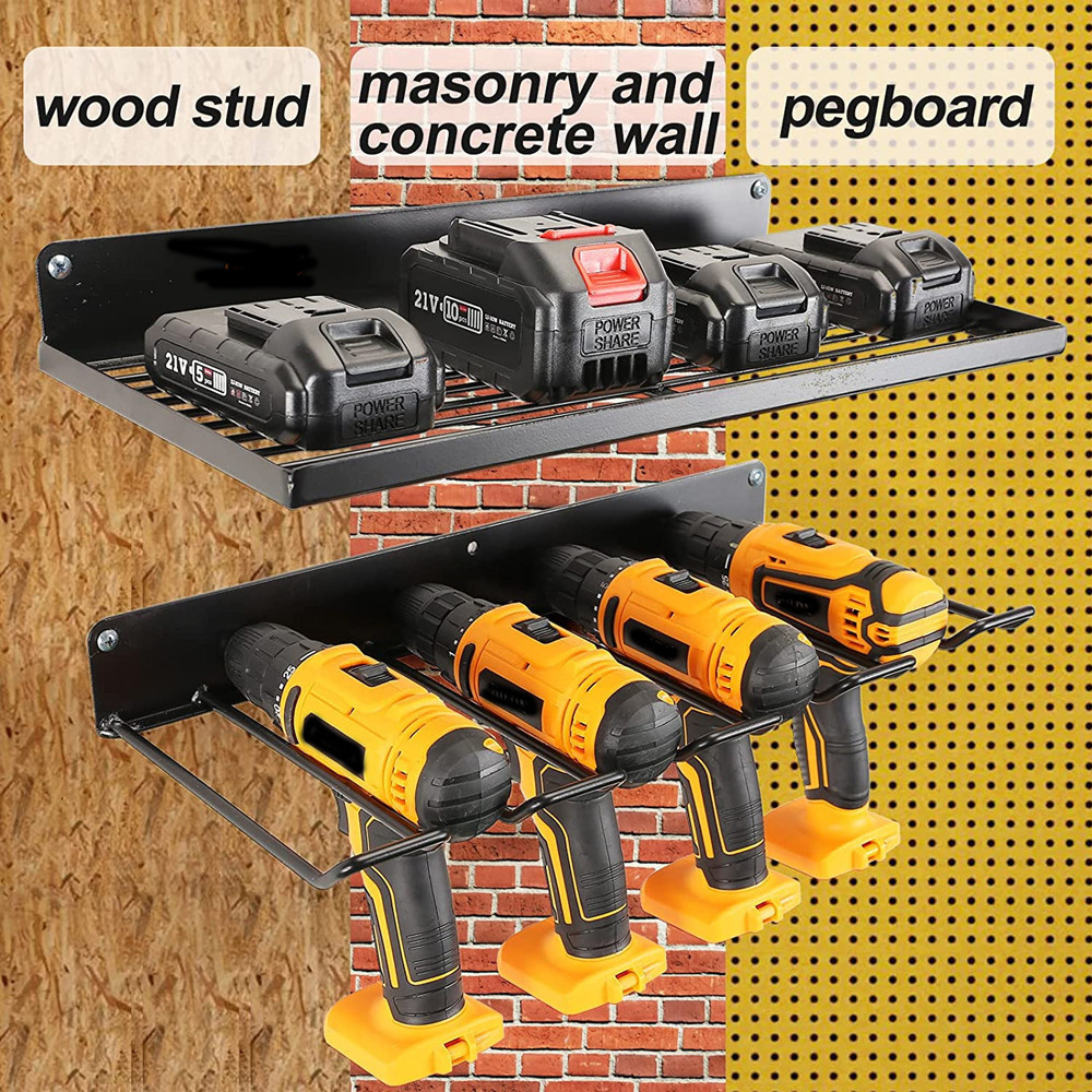 Power Tool Storage Organizer Wall Mount Heavy Duty Drill Holder Wall Mount Garage Metal Shelf Utility Racks