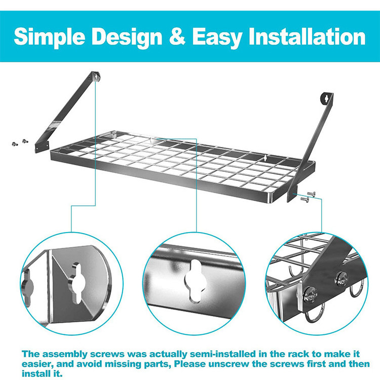 Pan Organizer Under Cabinet Shelf Kitchen Adjustable Ceiling Install Hooks Black Cupboard Silver Holder Stainless Steel Pot Rack