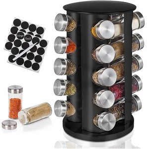 Black Kitchen Revolving Countertop Rotating Jars Spice Rack Organizer Spinning Seasoning Shelf Standing  Stand Shelf Kit Set