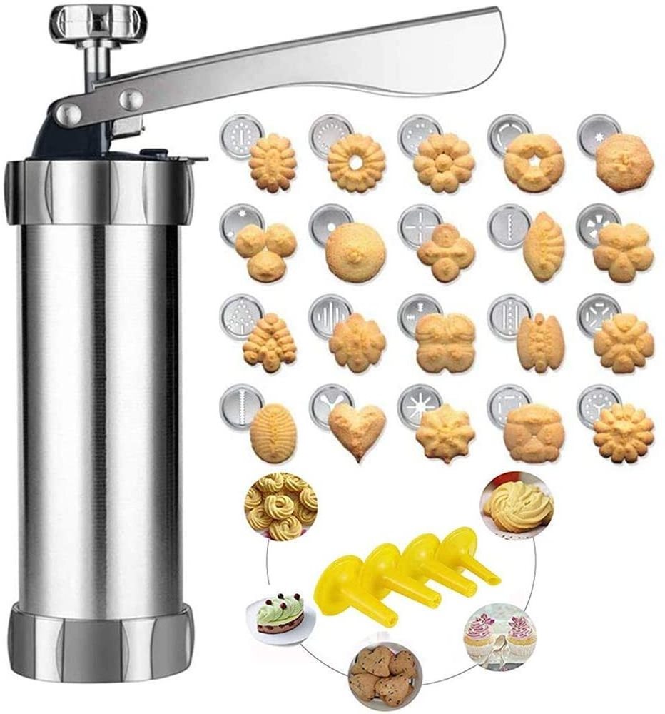 classic stainless steel cookie press kit decorative stencil discs spritz deluxe cookies presses gun DIY Christmas biscuit maker