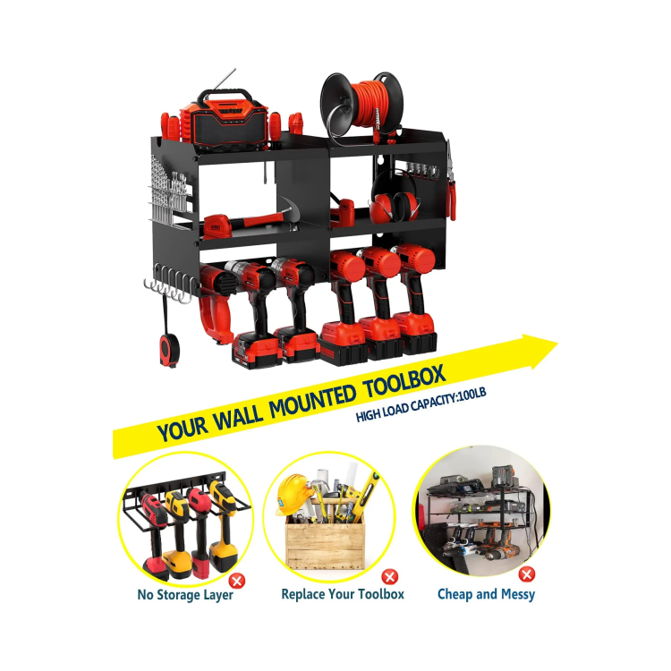 Drill Holder Garage Organization and Storage Floating Tool Power Tool Organizer Wall Mount 3 Layers Power Tool Storage Rack