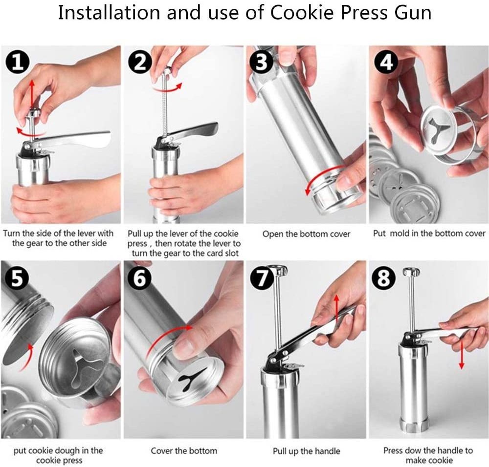 classic stainless steel cookie press kit decorative stencil discs spritz deluxe cookies presses gun DIY Christmas biscuit maker