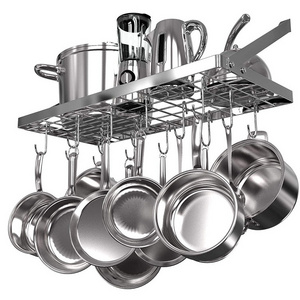 Pan Organizer Under Cabinet Shelf Kitchen Adjustable Ceiling Install Hooks Black Cupboard Silver Holder Stainless Steel Pot Rack