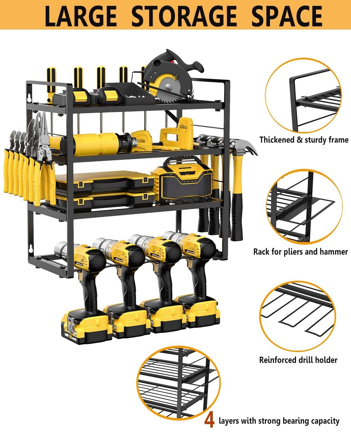 Wall Mount Floating Rack Cordless Drill Organizer Tool Holder Rack Tool Shelf Organization Storage Garage Power Tool Organizer