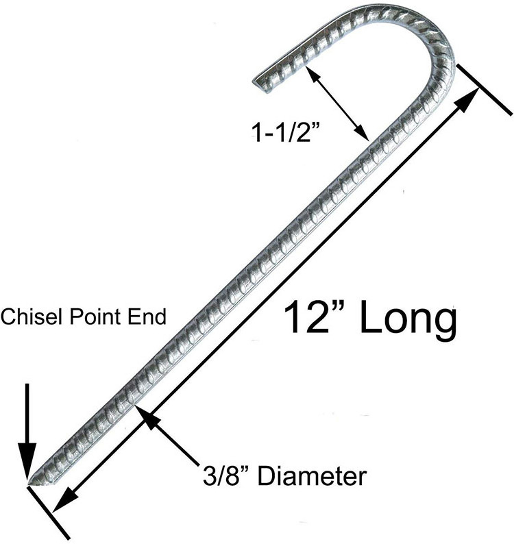 Galvanized Rebar Stakes J Hook 12 inch Dig Defence Fence Canopy Stakes Landscaping Staples Galvanized Steel J Hook Anchor