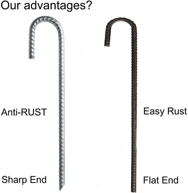 Galvanized Rebar Stakes J Hook 12 inch Dig Defence Fence Canopy Stakes Landscaping Staples Galvanized Steel J Hook Anchor