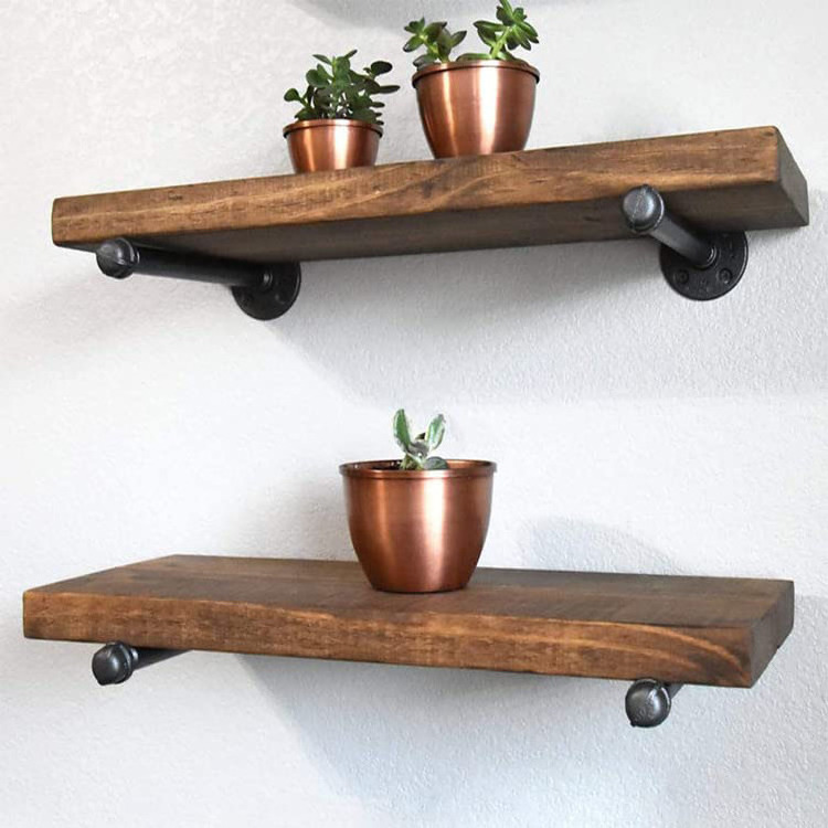 Heavy Duty Rustic Industrial Floating  Coated Finish Hardware Included Black Iron Pipe Shelf Bracket Brackets Clothing Rack