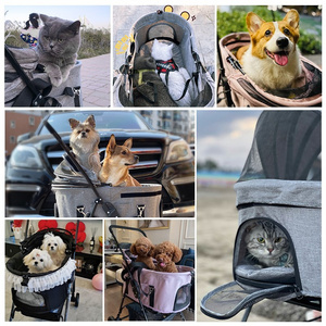 Bello Pet Carrier with One Hand Folding, Pet Stroller for 2 Cats Outdoor, Stroller for Dogs 30 Pounds Traveling