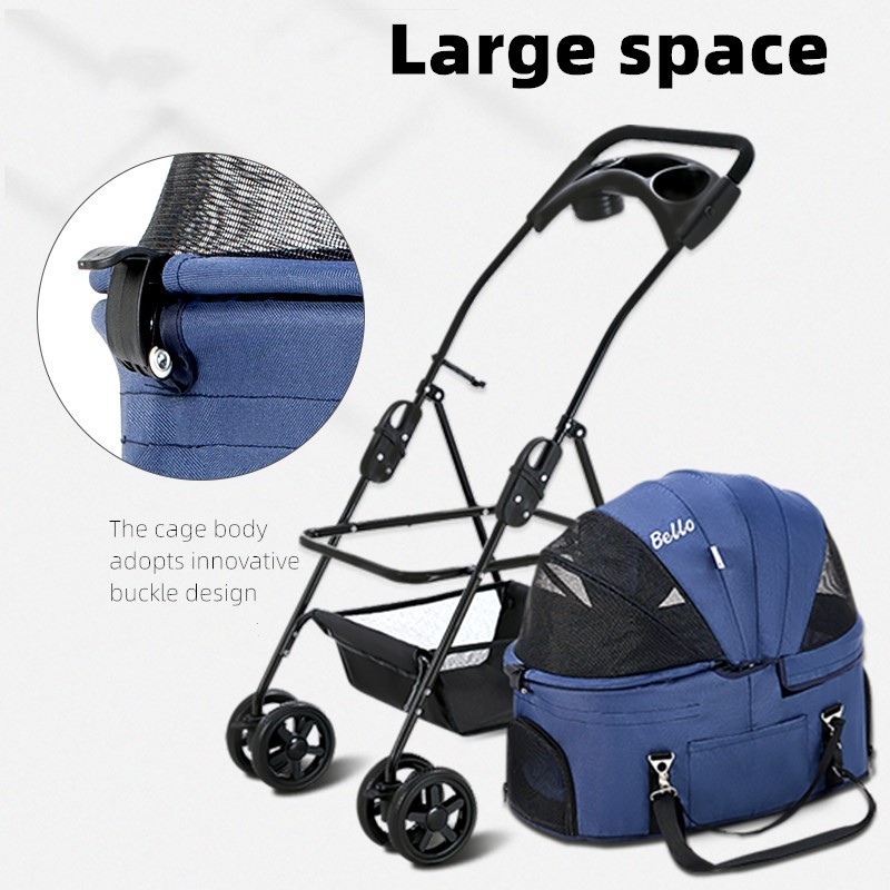 Bello Pet Carrier with One Hand Folding, Pet Stroller for 2 Cats Outdoor, Stroller for Dogs 30 Pounds Traveling