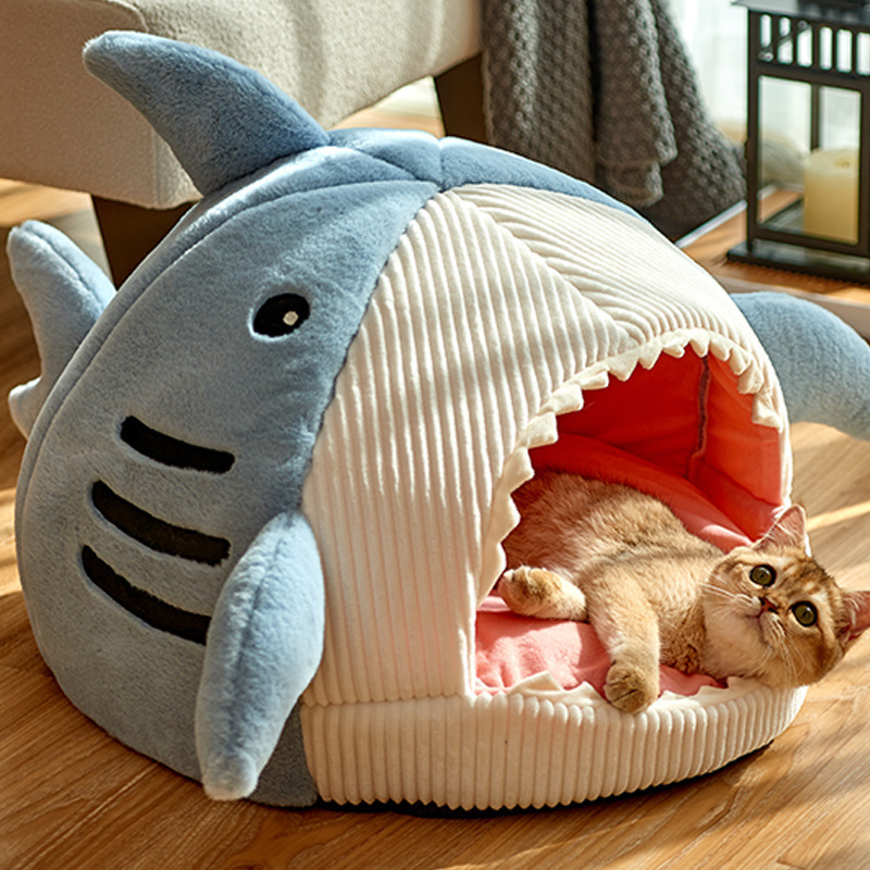 Cat nest winter warm enclosed cat bed dog nest cat pet supplies Shark shape