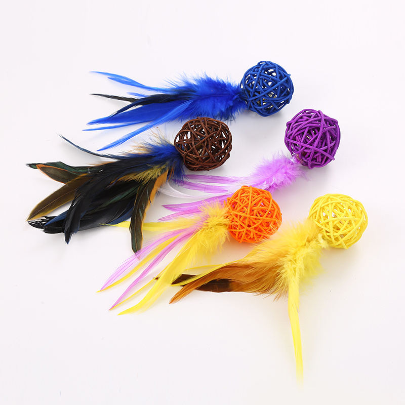 wholesale Eco-friendly Interactive Cat Toys ring rattan Balls With Feather Kitten Accessories