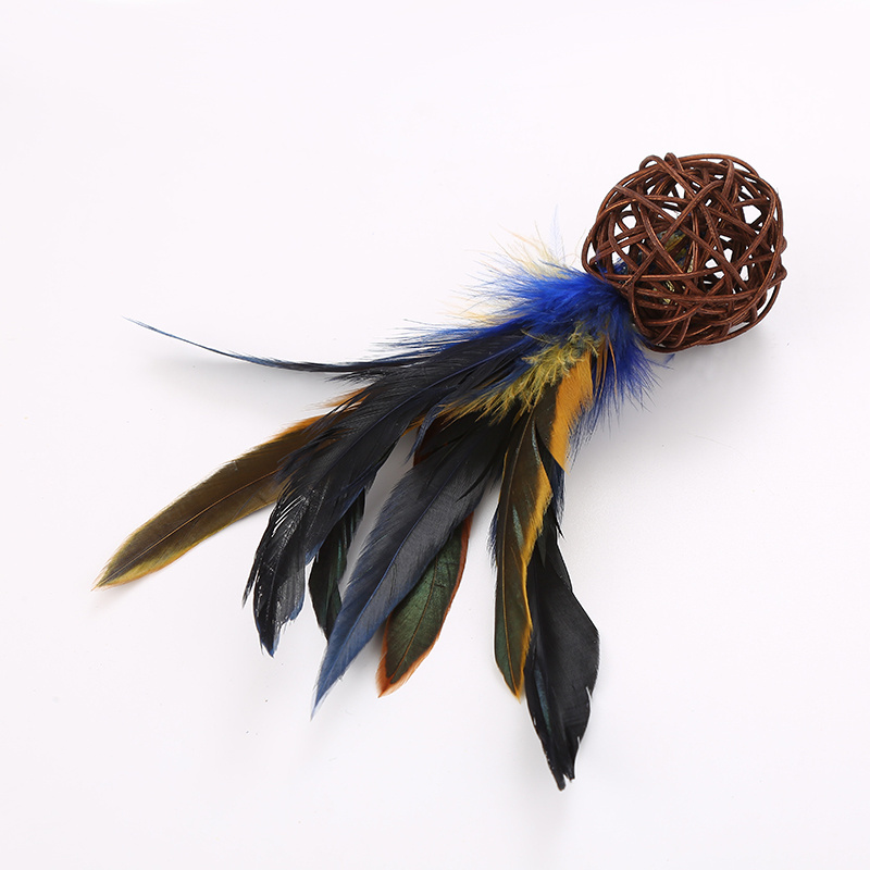 wholesale Eco-friendly Interactive Cat Toys ring rattan Balls With Feather Kitten Accessories