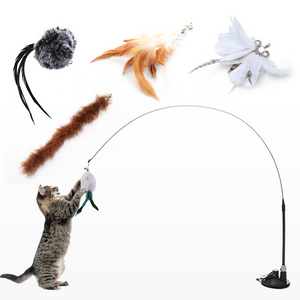 Cat toy suction cup feather tickling cat stick with bell long stick bite resistant cat teaser