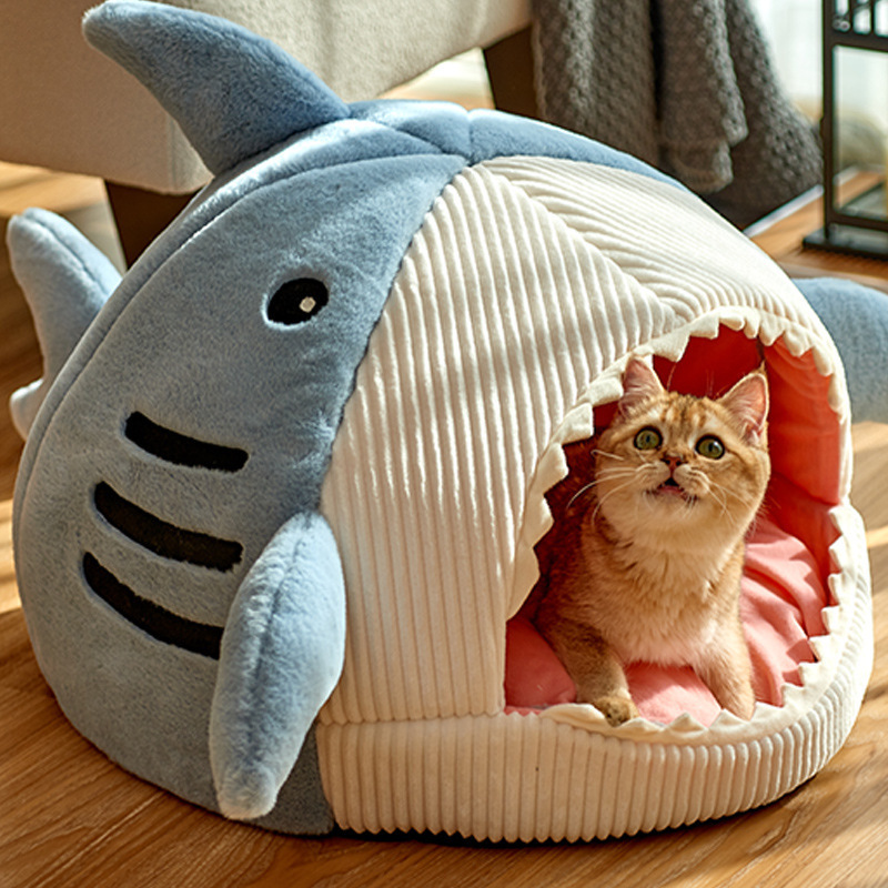 Cat nest winter warm enclosed cat bed dog nest cat pet supplies Shark shape