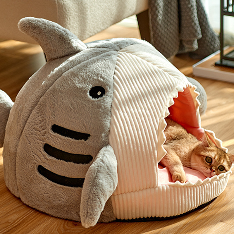 Cat nest winter warm enclosed cat bed dog nest cat pet supplies Shark shape