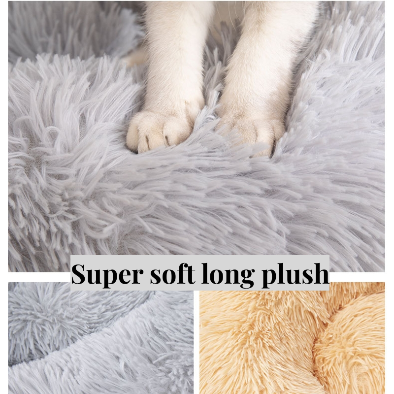 Pet Supplies Pet Products Custom Premium Dog Supplies Anti Anxiety Sleeping Cozy Long Plush Donut Shaped Pet Bed For Dog Cat