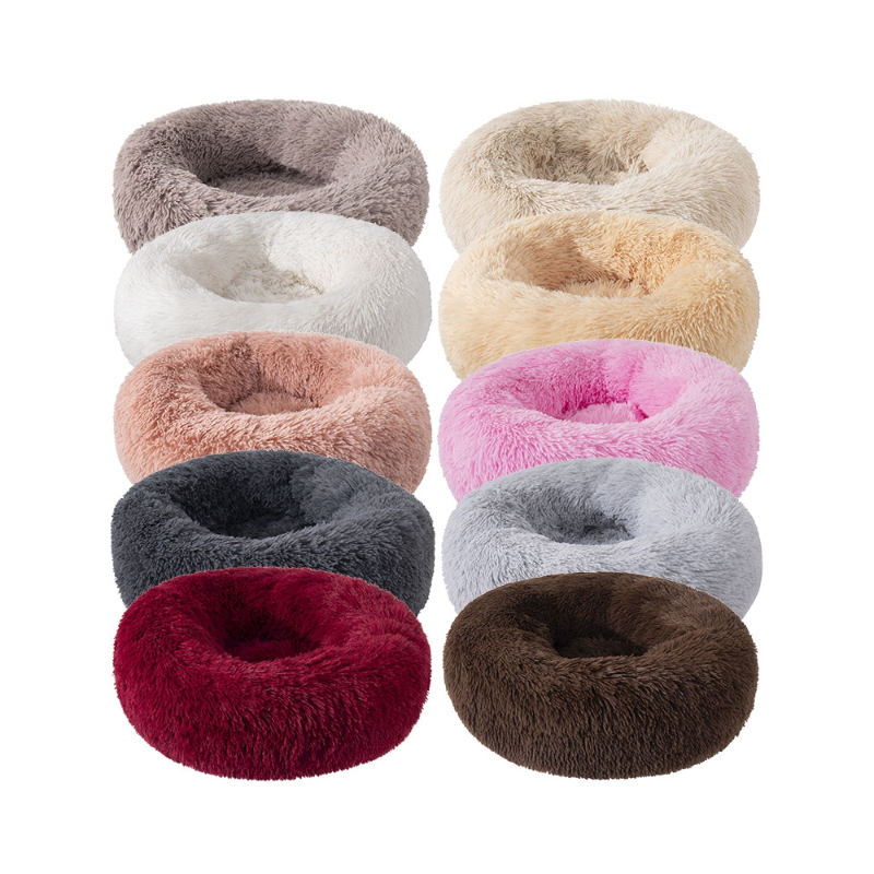 Pet Supplies Pet Products Custom Premium Dog Supplies Anti Anxiety Sleeping Cozy Long Plush Donut Shaped Pet Bed For Dog Cat