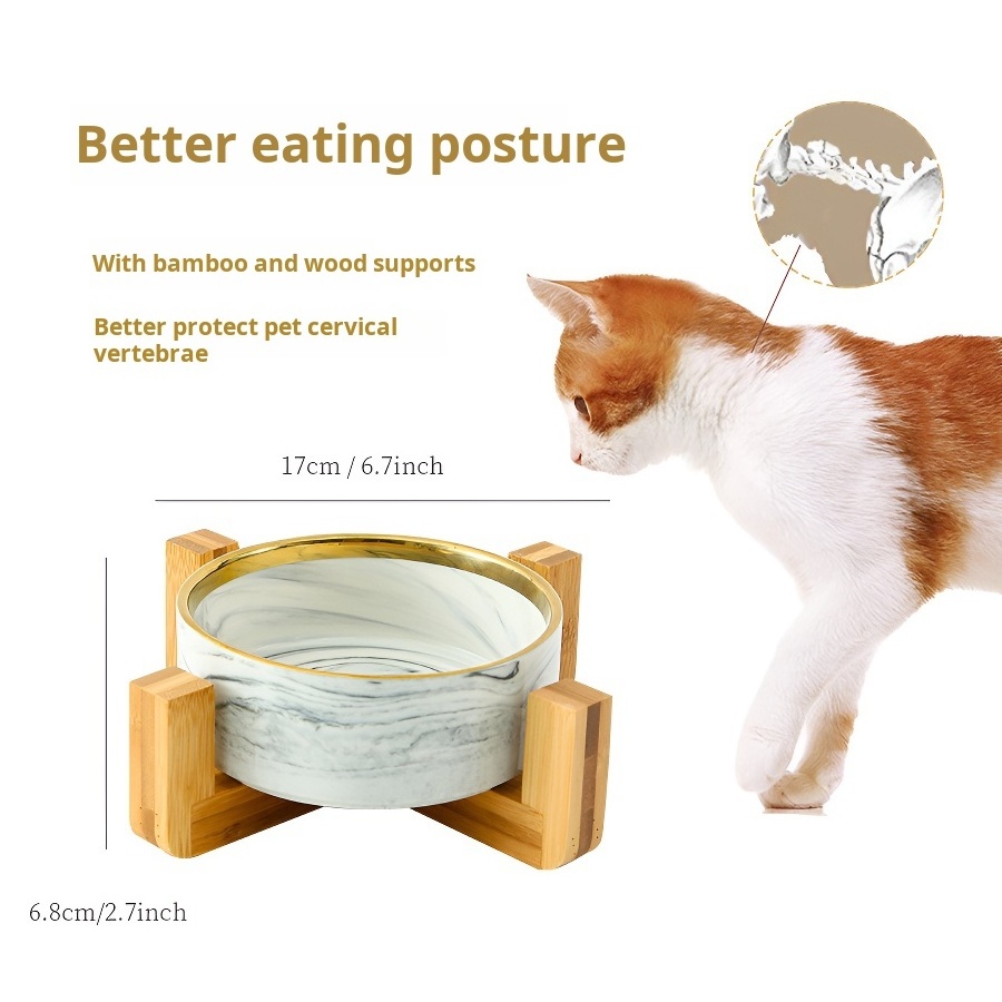 Wholesale Luxury Marble Ceramics Elevated Pet Dog Bowl Dogs Cats Other Pets Water Feeder Feeding Bowl With Stand