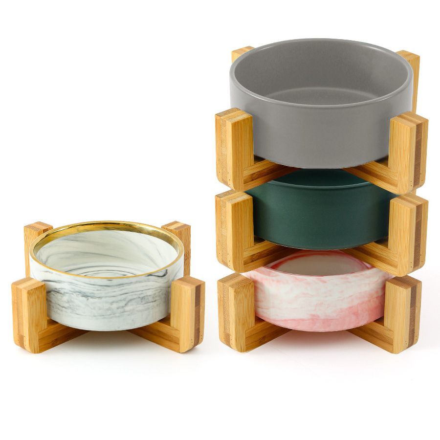 Wholesale Luxury Marble Ceramics Elevated Pet Dog Bowl Dogs Cats Other Pets Water Feeder Feeding Bowl With Stand