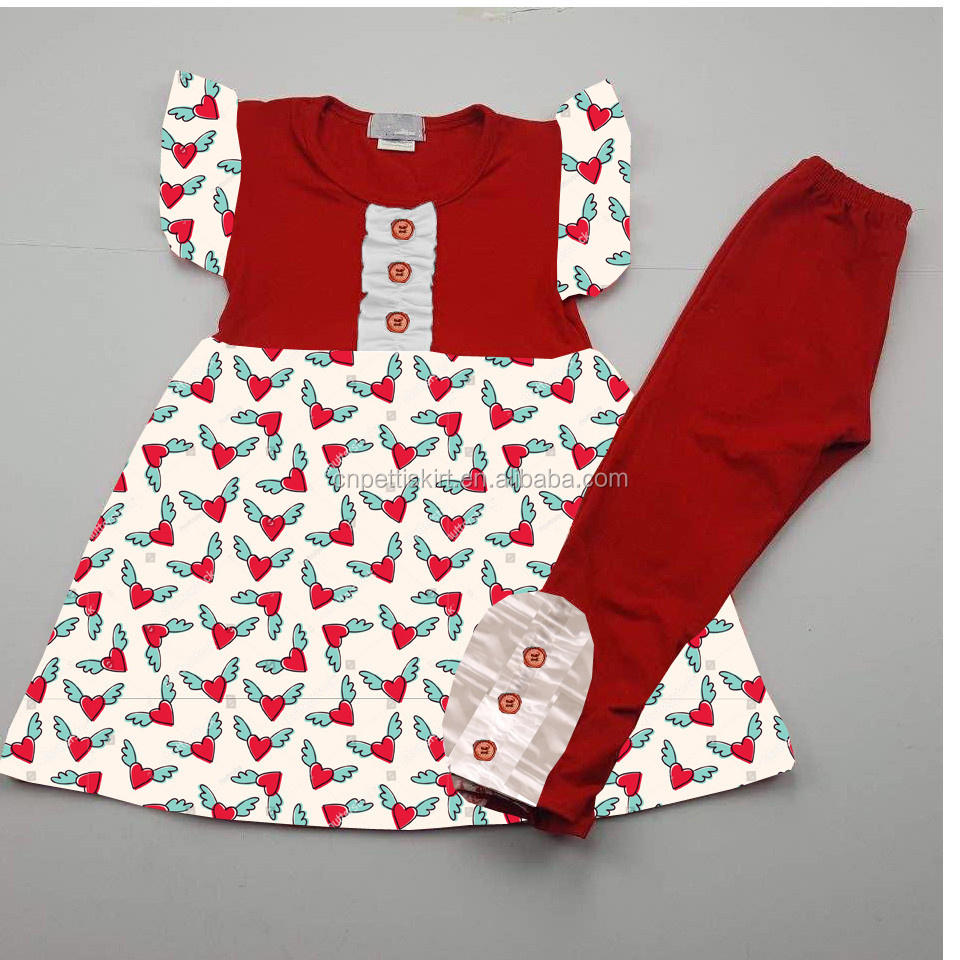 2022 best selling valentine's girl outfits wholesale children's boutique clothing set lovely heart dress