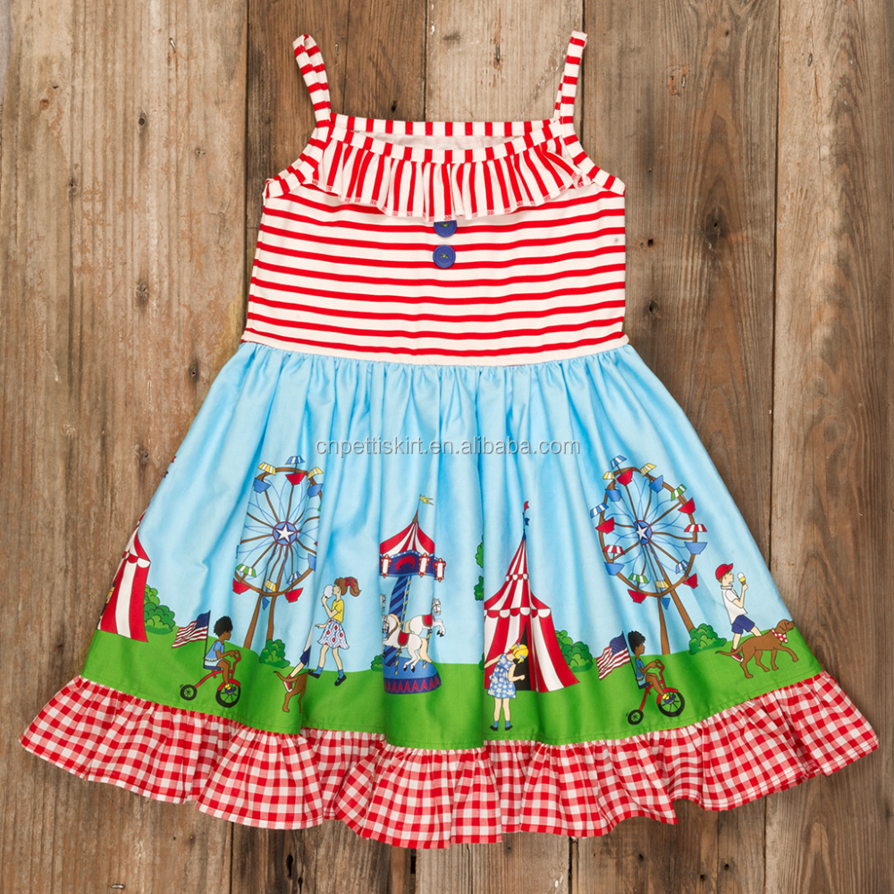 2022 boutique customized small flying sleeves children dress red lattice fashion baby girl dress lace ruffle hem kids dress