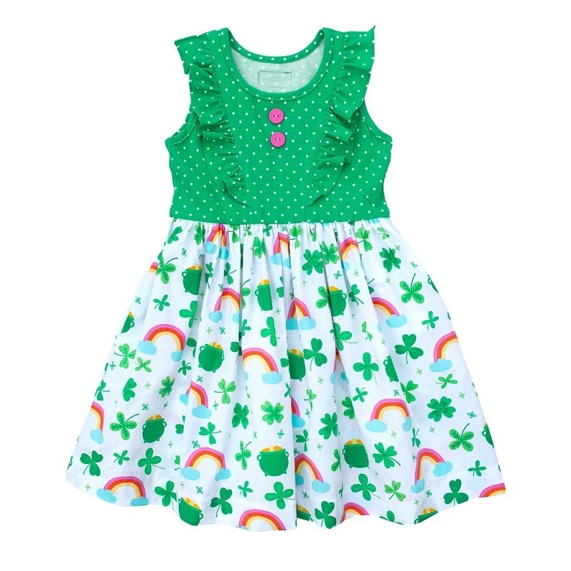 cute fashion printing children frock designs cheap wholesale boutique girl clothing one piece party dress