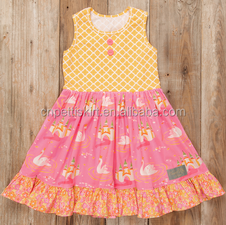 2022 lovely swan printing children frocks designs best selling wholesale one piece party dress for baby girl