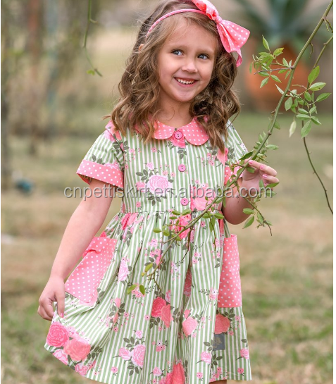 2019 Best Selling Floral Girl Party Dress Wholesale Children Frock Design Baby Clothes Lovely Boutique Dress 100% Cotton Vintage