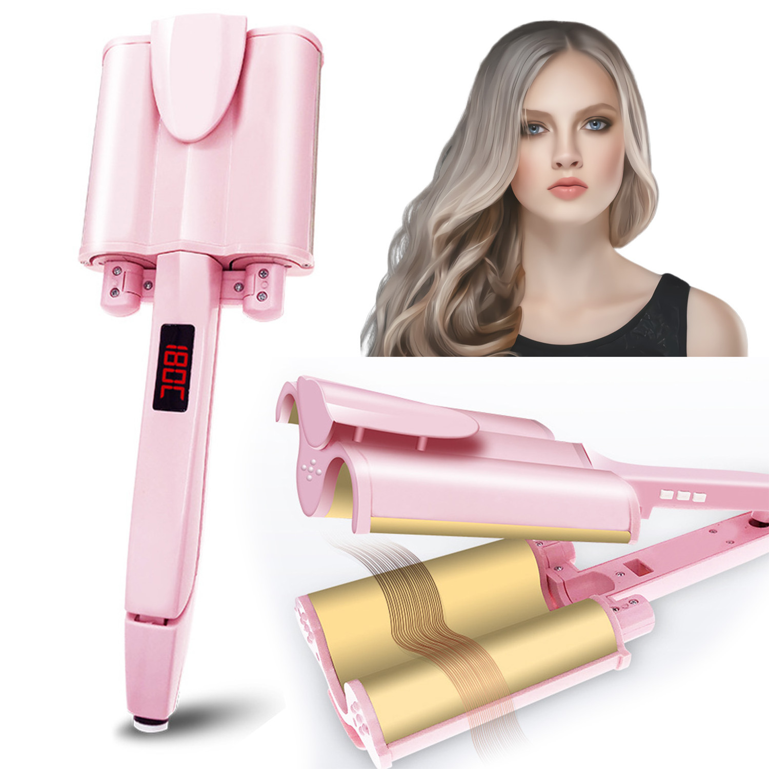 New Hair Curler Ptc Fast Heating Egg Roll Styling Tool 3 Barrel Curling Iron for Women