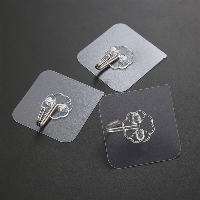 Transparent Stainless Steel Strong Self Adhesive Hooks Key Storage Hanger for Kitchen Bathroom Door Wall Multi-Function