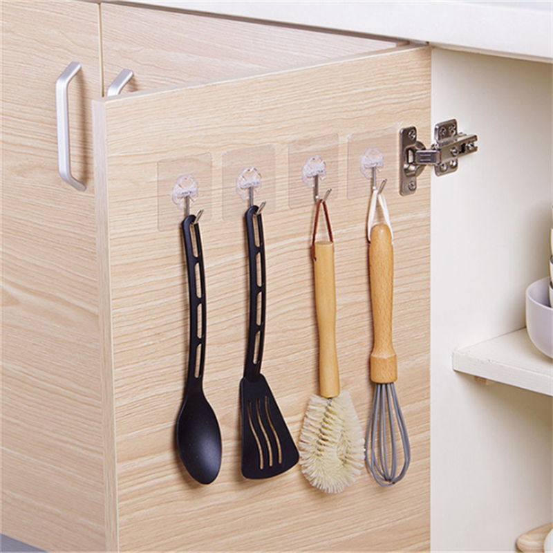 Transparent Stainless Steel Strong Self Adhesive Hooks Key Storage Hanger for Kitchen Bathroom Door Wall Multi-Function