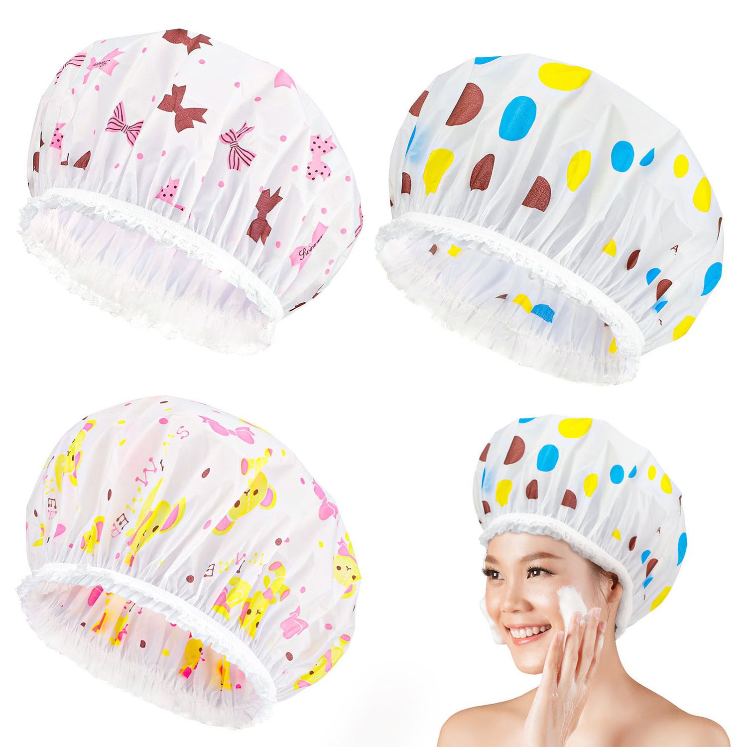 Wholesale Waterproof Shower Cap Thickened Waterproof Oily Fume Cap Female Spa Hairdressing Salon Supplies Shower Cap Bathroom Ac