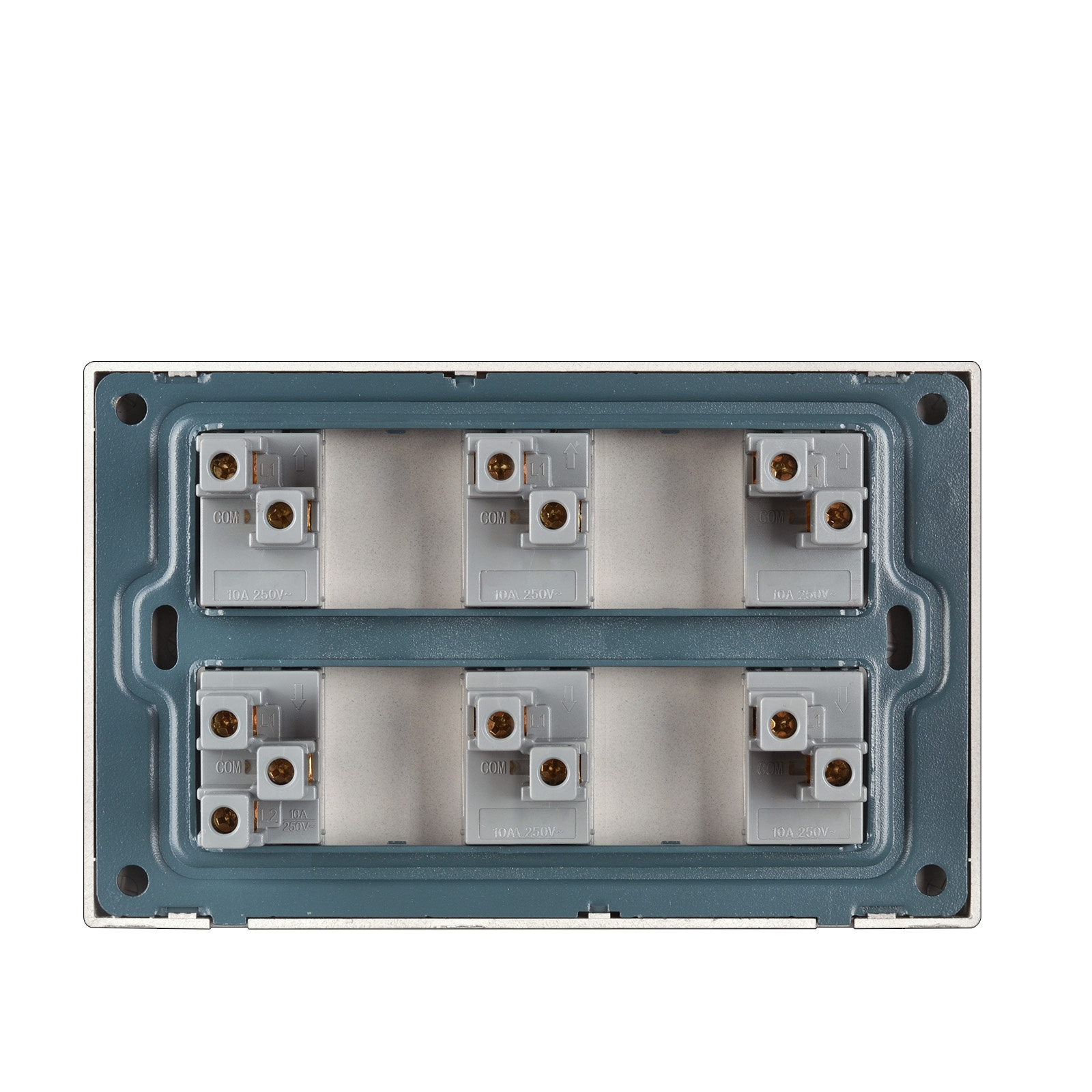 BS Standard Factory Wholesale Silver Painted Plastic Panel 6 Gang 1 Way Push Button Light Control Household Wall Switch