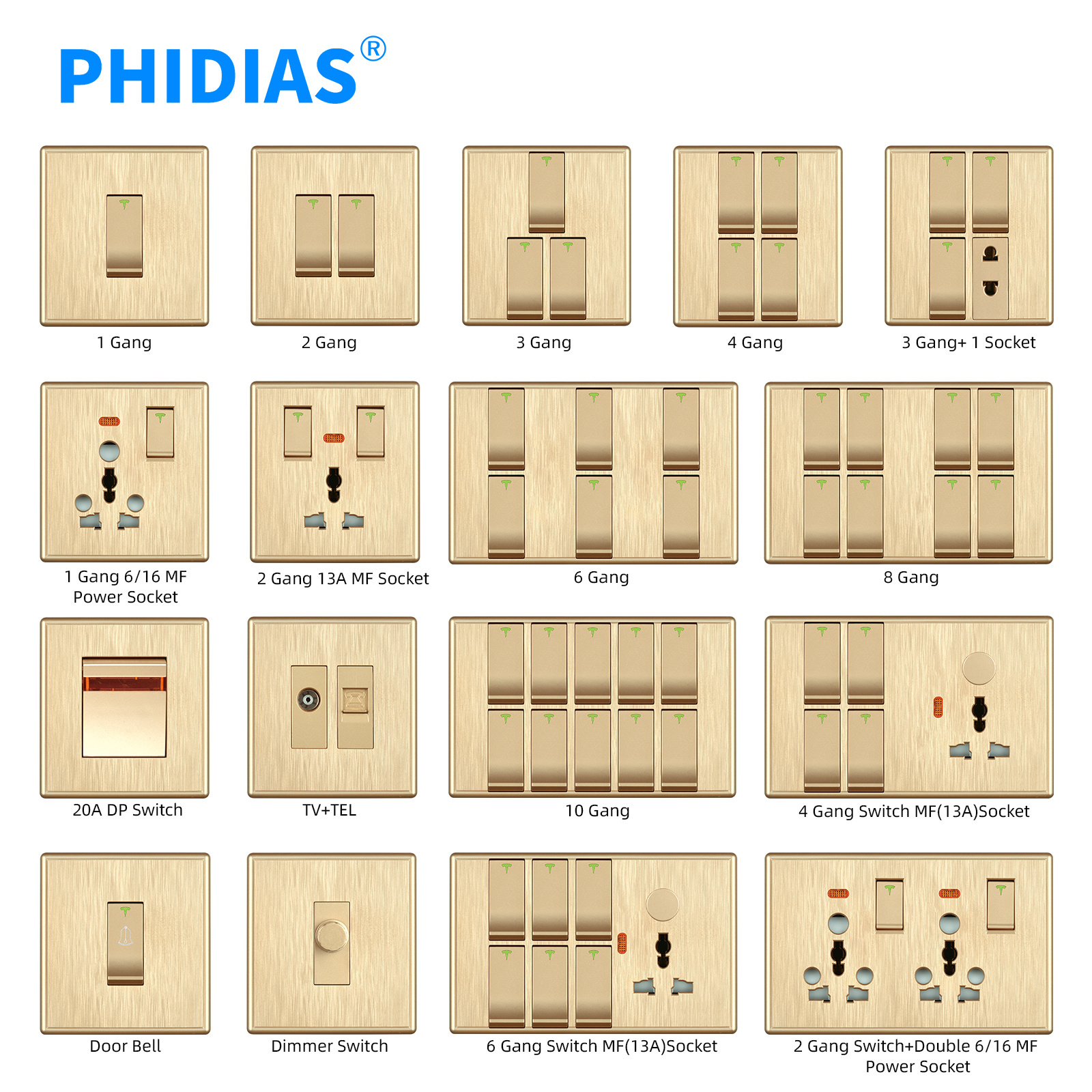 factory customize BS standard PC material iron plate 10A 8 gang push button on off wall switches electrical light