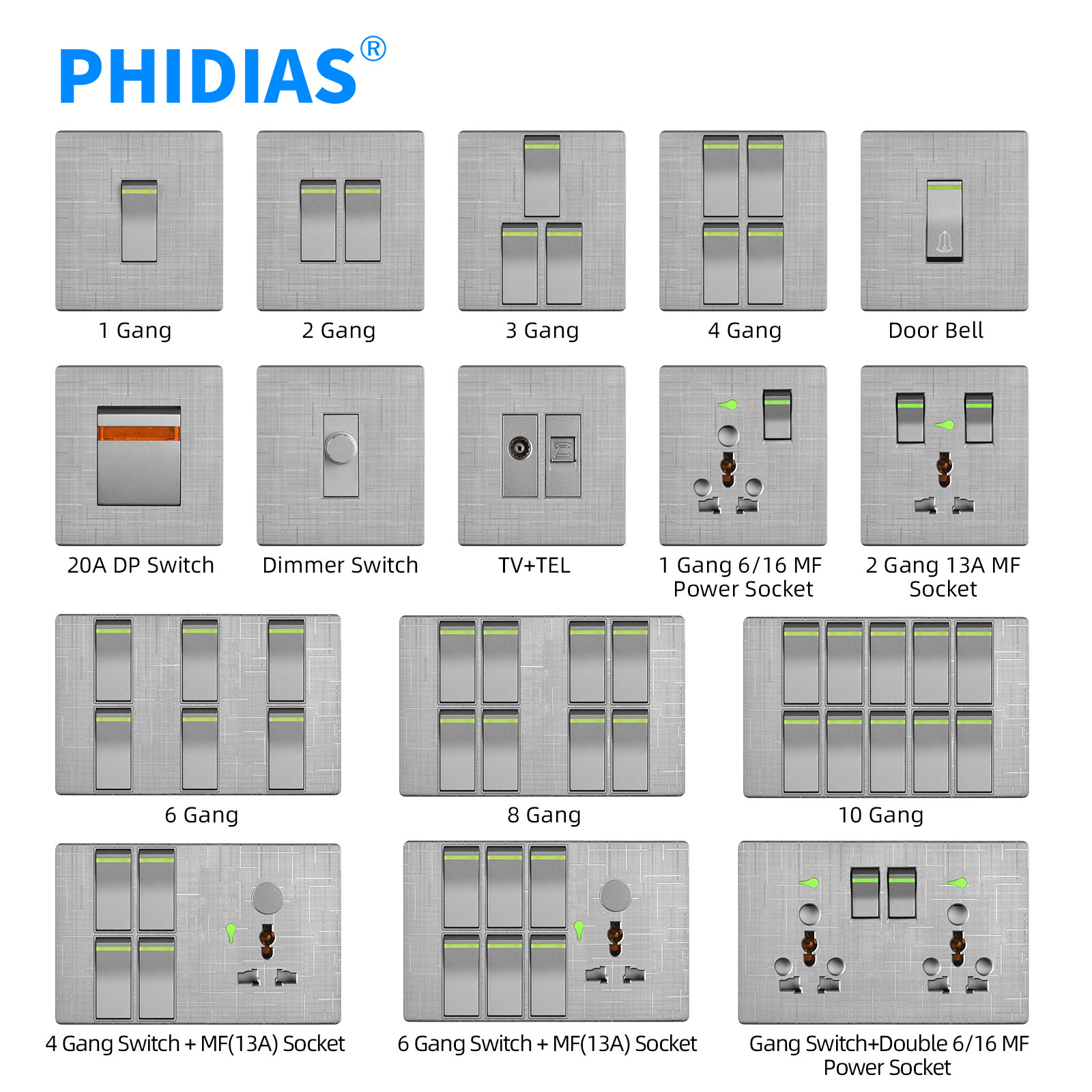 factory wholesale BS standard 86mm electrical 20A DP 1 gang wall switches push button with indicator