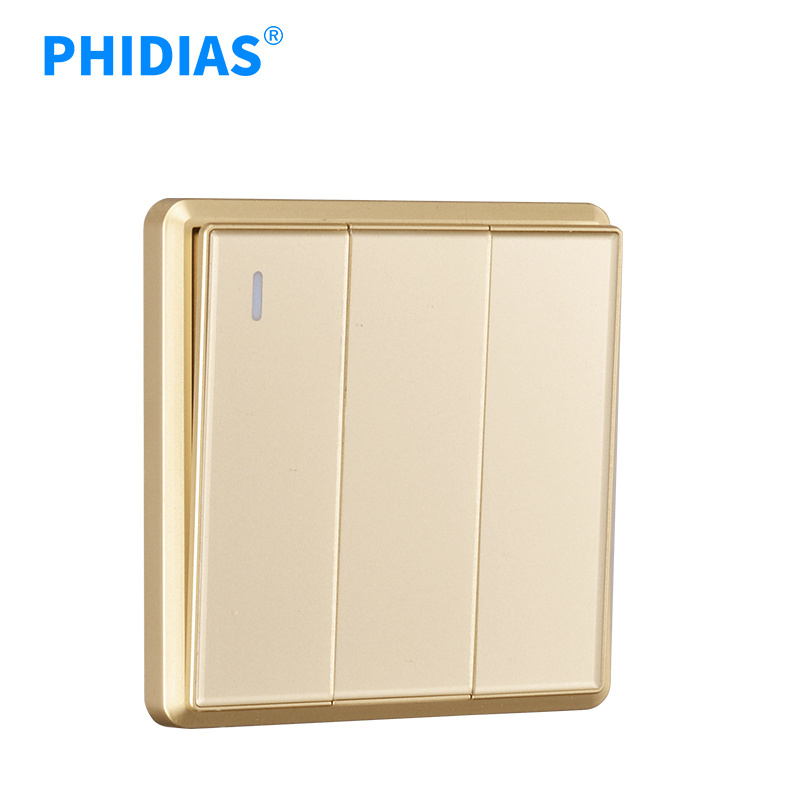 factory design BS standard acrylic surface big panel 3 gang push button wall switches with LED